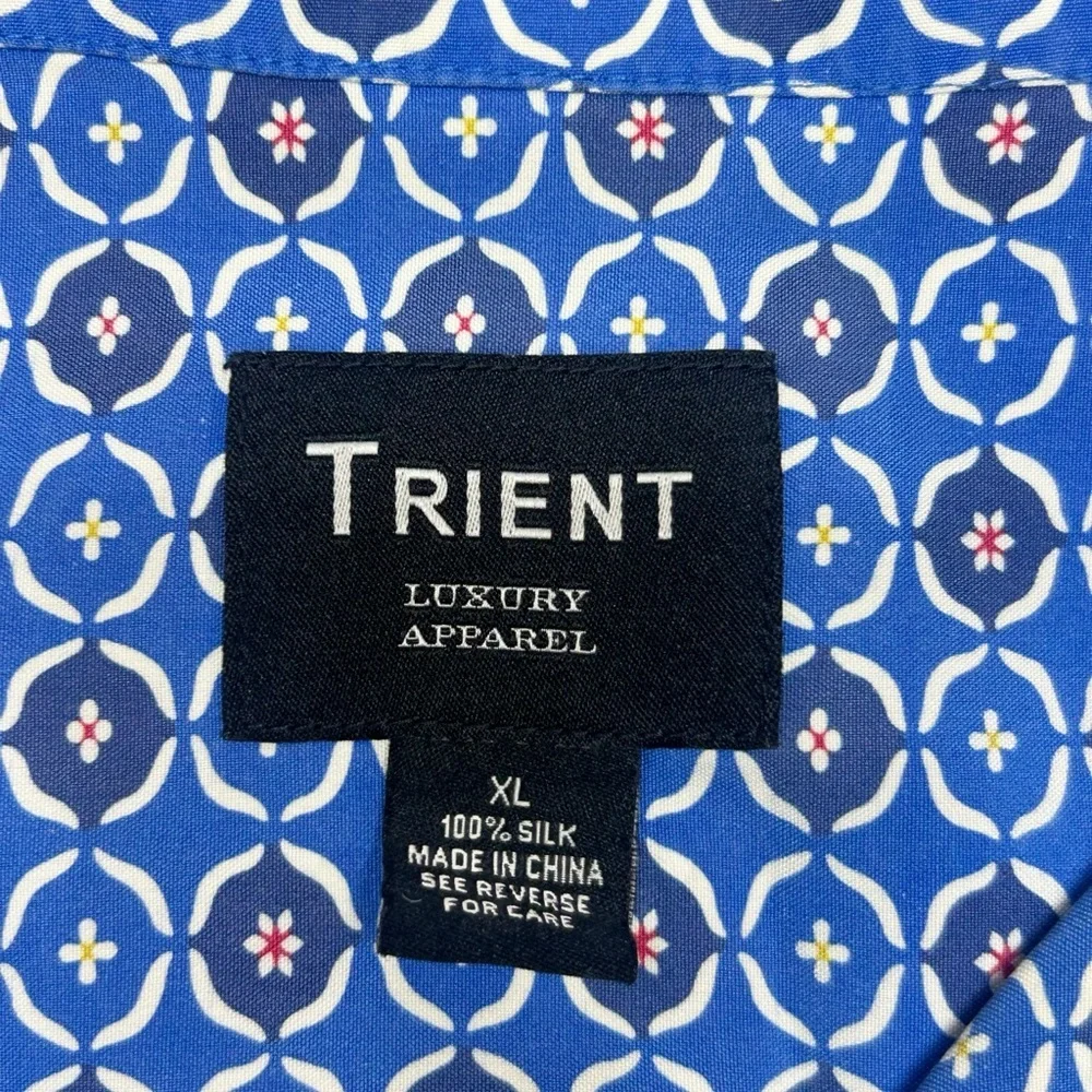 Trient Men’s 100% Silk Resort Button-Down Shirt Blue Print Size XL - Picture 3 of 5